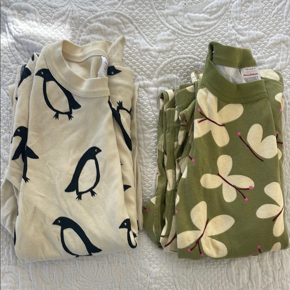 Kids Pajama Set - Cream Penguin & Olive Floral Prints